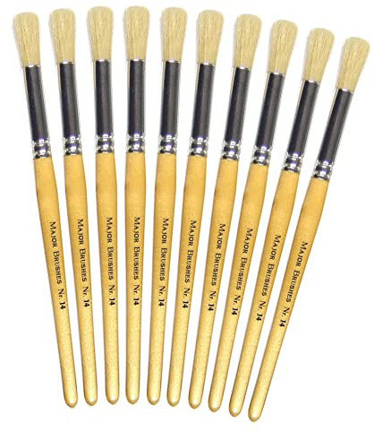 Major Brushes Hog Bristle Short Round Brushes Size 14 Pack of 10