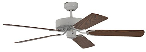 Deckenventilator ohne Beleuchtung Potkuri, Gehäuse Lack weiß, Wendeflügel Eiche oder Eiche mit Rattaneinlage , 132 cm, für Räume bis zu 25m²