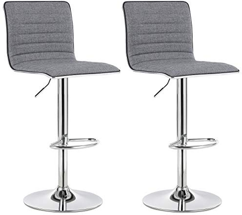 SONGMICS 2er-Set Barhocker mit Rückenlehne höhenverstellbar RauchGrau Leinen Grau, LJB15G