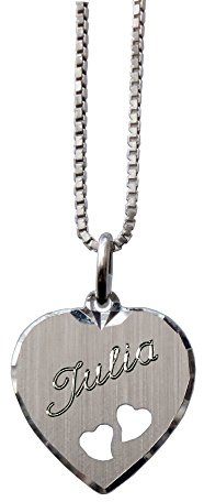 Silber Herz Anhänger für Kinder + Kette + Gravur: Vorderseite: 1 Vorname ODER Vorderseite: 1 Vorname + Rückseite: 1 Datum