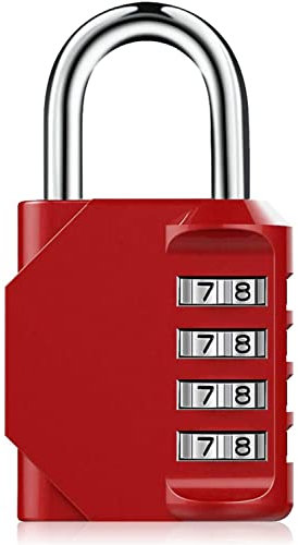 BeskooHome Combination Padlock, 4 Digit Waterproof Heavy Duty Padlock with Code for Gym Locker, School Locker, Toolbox, Garage, Backyard Gate, Shed (1 Pack Red)