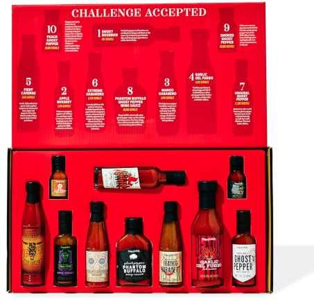Thoughtfully – Hot Sauce Challenge Set – 10 Salsas Picantes de Suave a Extremadamente Picante – Regalo Original para Hombre, Marido & Padre – Cumpleaños & Día del Padre