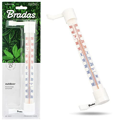 BRADAS® Analoger Thermometer WHITE LINE Analog Temperatur Anzeige -50 bis +50 °C | Hohe Genauigkeit Wetterfest Innen- Außen- Garten Balkon Fenster Thermometer Kunststoff Weiß Außenthermometer WL-M31