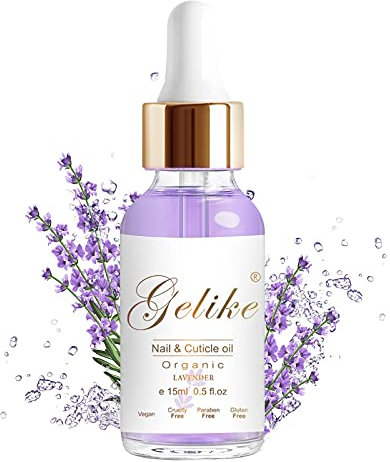 Gelike ec Organic Cuticle Nail Oil 15ml Vitamin B& E Essential Oil Moisturize with Convinient Dropper Design, Nail Cuticles Oils Treatment Damaged Dry for Nail Care Repair Growth (Lavender)
