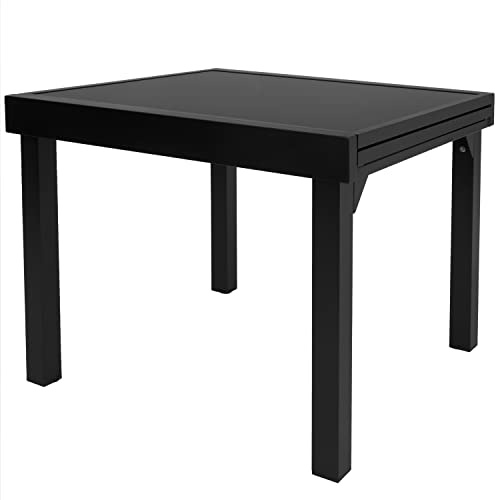 ib style® Diplomat Mesa Extensible | Mesa de jardín Premium | Aluminio | Tapa de Cristal | Negro | 90-180 cm
