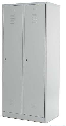 Schrank & Stuhl Spind – Metallspind mit 2 Abteilen, Schließfachschrank mit Hutboden, 40 cm Abteilbreite, Lieferung komplett montiert (Grau, mit Drehriegelverschlüssen)