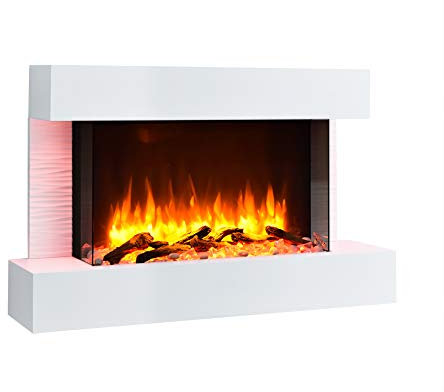 FLAMME Kingston Wall Mounted Fireplace up to 60 with 3 Flame Colours and 13 Mood Lighting Options (39 WHITE)