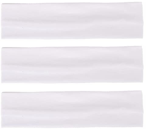 MapofBeauty 3 Pack Yoga Headbands Stretchy Cotton Kopf Bande Hairwarp Sport Laufen Exercise Gym (Weiß)