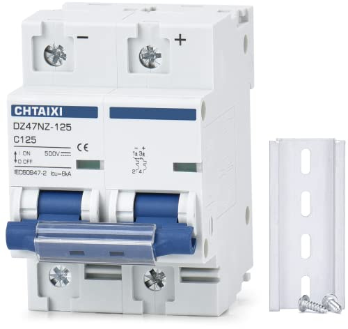 Chtaixi Interruttore in miniatura DC a 2 poli, 500 V, 125 Amp isolatore per sistema PV solare, driver magnetico termico, montaggio su guida DIN, interruttore di separazione DC ad alta corrente MCB 2P