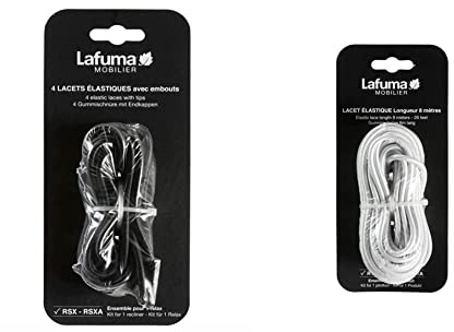 Lafuma Gummischnur für Liegestuhl Siesta L, weiß, 8 m & Gummischnur-Set mit Endkappen für RSX/RSXA, 4 Schnüre, schwarz