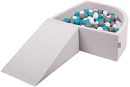 KiddyMoon Parque Infantil De Espuma con Triángulo Piscina De Bolas (200 Bolas) para Niños, Gris Claro:Gris/Blanco/Turquesa
