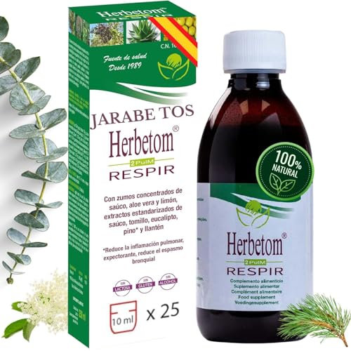 Herbetom 2 Pulm Respir Jarabe para la Tos 250ml | Complemento alimenticio Que Ayuda a Reducir la inflamación pulmonar | Jarabe expectorante Adultos - 25 Servicios