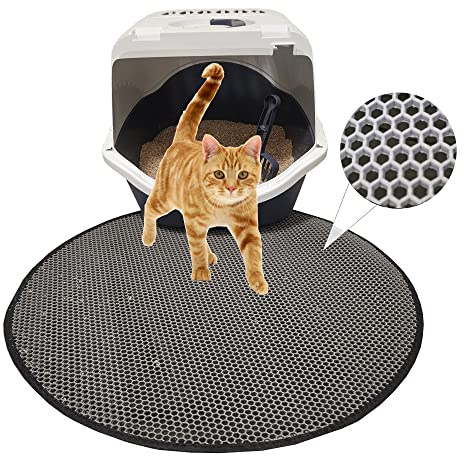 BYPET -Matten Matta för kattlåda, 58 cm rund kattlåda, kattströ, matta, underlägg, mattor, bikakedesign, vattentät, dubbla lager, design, bikugmatta (grå 58 rund)
