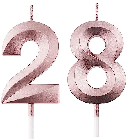 FAINCA 28 Geburtstagskerzen, 3D Kerzen Geburtstag, 5CM Roségold Geburtstagskerzen Zahlen, Helle Geburtstagskerze, Tortendeko Geburtstag, Birthday Candles für Geburtstagsdeko (Nummer 28)