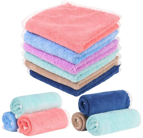 FRIUSATE Face Flannels Pack Of 6, Baby Wash Cloth Soft Flannels Face Cloth Quick Dry Reusable Body Cloths Wash Towels For Baby Kids Adults(30x30cm)