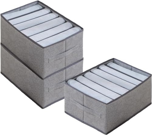 Goesort 3 Set Kleiderschrank Organizer, Faltbare Aufbewahrungsbox mit Ordnungssystem für Kleidung, Hemden, Hosen, Unterwäsche - Schubladen Ordnungsboxen in Grau