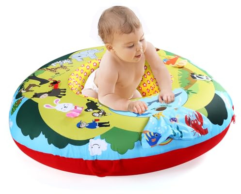 Cemirk Inflatable Baby Play Mat - Zoo Theme, Sit Me Up Seat, and Interactive Baby Activity Center - Ages 0 Months and Up