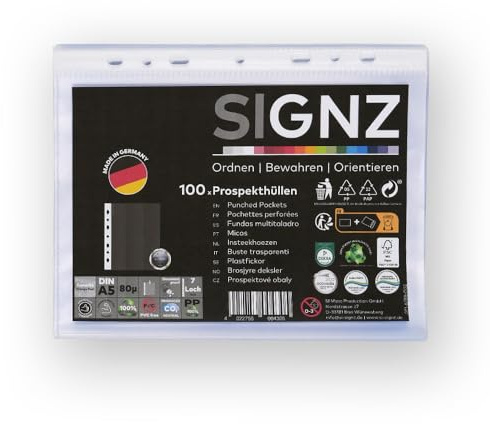 SIGNZ Prospekthüllen DIN A5 | starke 80 my | 100 Stück | genarbt | CO2-neutral hergestellt | made in Germany