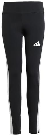 adidas Bambina Essentials 3 Stripes Leggings, Black/White, 9-10 Years