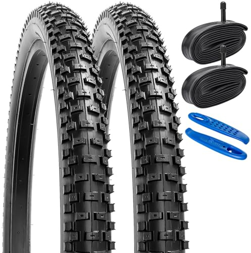 YunSCM 2 st vikbara 24 tums däck 24 x 2,35 kappa 57–507 plus 2 st 24 tums slang AV32 mm ventil kompatibel Mountain/City 24 x 2,30 24 x 2,35 24 x 2,40 cykeldäck och slang