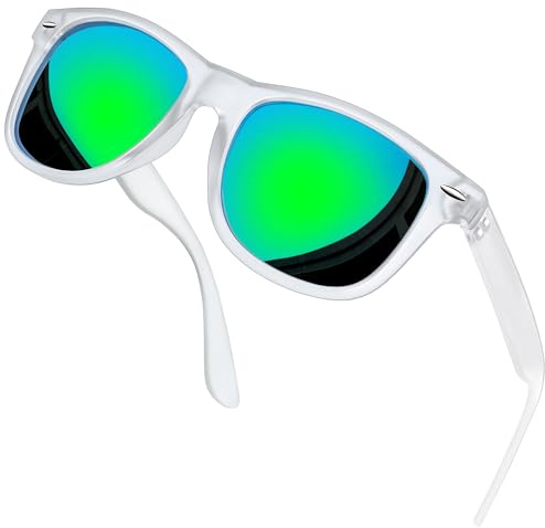 Joopin Lunettes de Soleil Verte Miroir Lunette Solaire Polarisante avec Monture Transparent UV Protection