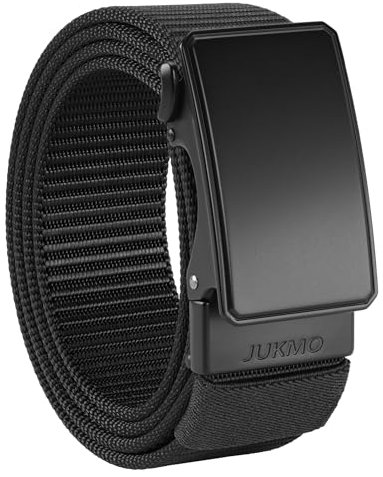 JUKMO Automatik Gürtel Herren, Nylon 3,8cm Ratsche Gürtel (Schwarz, M-für Taille 91cm-105cm (Länge 125cm))