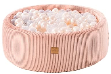 MEOWBABY Bällebad Baby Rund 90x30cm – Ballpool mit 200 Bällen, Schaumstoff, Kinder Bällebad, Spielzeug, Cord, Rosa: Perlwieß/Transparent