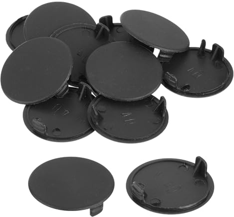 sourcing map 10Pcs Hinge Hole Covers, 40mm(1-9/16) Dia Plastic Concealed Hole Cover Round Flush Type Caps for Furniture Cabinet Cupboard, Black