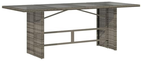 HETFTJN Bierzelttisch Campingtische Stehtische Picknicktisch - Gartentisch mit Glasplatte Grau 190x80x74 cm Poly Rattan für Aufenthaltsraum Speisesaal Balkon Outdoor