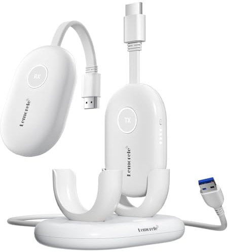 Émetteur Récepteur HDMI sans Fil Lemorele, Batterie 2000 mAh, 8 Émetteurs pour 1 Récepteur, Portée 50 m, Full HD 1080P, Compatible PC/TV/Projecteur, pour Conférences et Cours