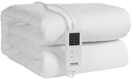 VEVOR Coprimaterasso Riscaldato, 150 x 80 cm, Scaldaletto Elettrico con Controllo 4 Impostazioni Calore, Timer 12 Ore, Spegnimento Automatico Dopo 8 Ore, Lenzuola per Materasso con Tasca Elastica