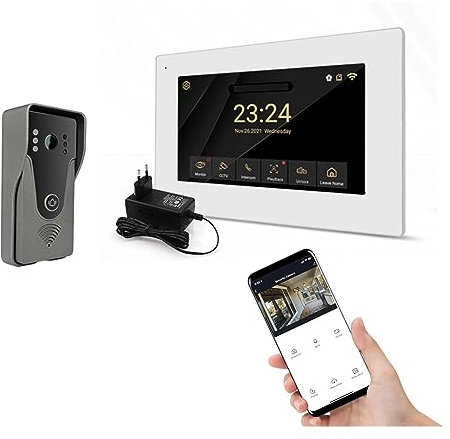 Drahtlose Gegensprechanlage Drahtlose WiFi-Smart-Video-Gegensprechanlage 1080P-Voll-Touchscreen mit kabelgebundener Tür-Smartphone-Sprechfunktion, Ein-Tasten-Entriegelung für Geschäft/Büro/Hotel(H-R6-