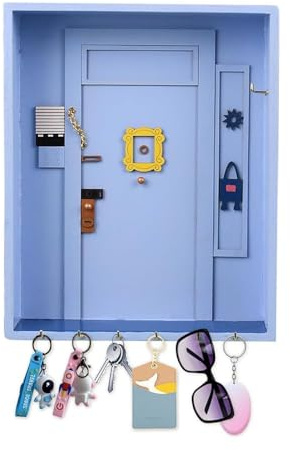 Tefola Friends Key Holder, Monica dörrkarm, nyckelbräda med förvaringsutrymme, med 6 nyckelkrokar, för nyckelskåp i entréer, korridorer, vardagsrum, kontor (blå)