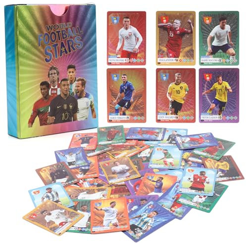 Lotvic Lot de 55 Cartes Star de la Coupe du Monde - Cartes de Football - UEFA Champions League - Cartes à Collectionner pour Enfants - pour Les Fans, Les Enfants, Les Adolescents (Couleur)