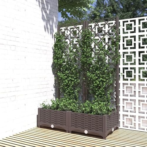 Pot de fleurs marron avec treillis 80 x 40 x 121,5 cm en PP robuste pour jardin et balcon