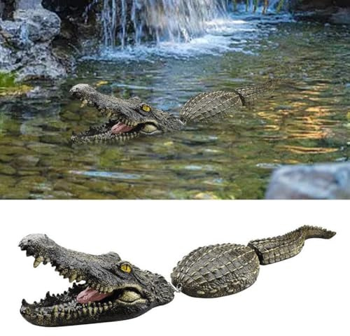 LZYWOD - Cabezal de cocodrilo flotante realista - Repelente de resina para piscina, accesorios de estanque al aire libre, flotador de piscina de cocodrilo para decoración de jardín y lago