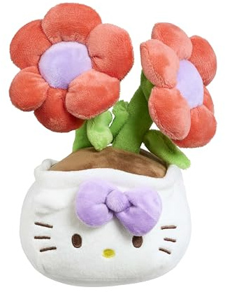 Hello Kitty Plants Plush, 20cm Soft Toy with Purple Ribbon and Floral Design, Cute Hello Kitty Character, Official Licensed Merchandise, Gift for Fans and Collectors, Suitable for Ages 4+