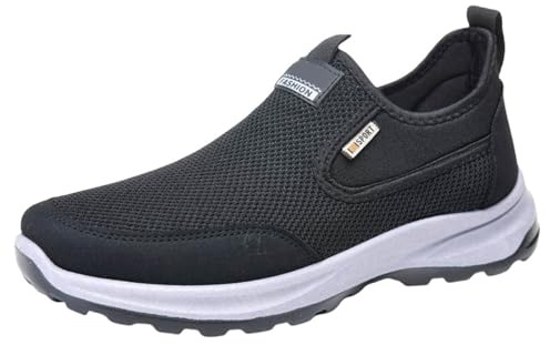 Chaussures de course orthopédiques en maille pour homme - Printemps été et automne - Semelle souple confortable - Respirantes - Sans lacets, Noir , 43 EU