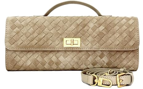Woven Suede Clutch Purse for Women – Crossbody or Shoulder Evening Bag for Weddings, Parties, Date Nights & Formal Events, Pine Tea, M