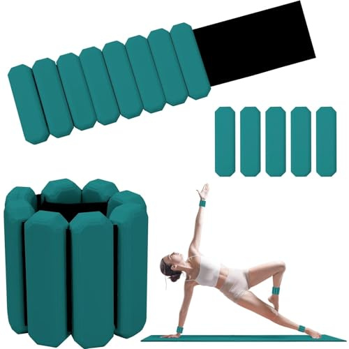 Omtofo Lot de 2 poids de poignet réglables en silicone pour homme et femme, 1 lb chacun poids de cheville/poignet pour yoga, danse, pilates, exercices de piscine et jogging