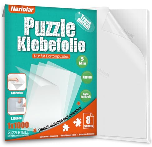 Nariolar Pellicola adesiva trasparente ultra adesiva, 8 adesivi puzzle per fissare e proteggere fino a 1000 puzzle