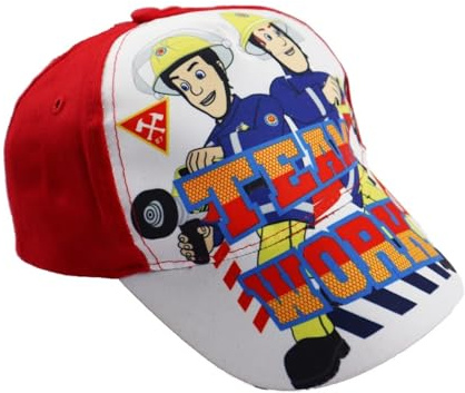 E plus M Feuerwehrmann Sam Kinder Basecap – Jungen Kappe mit „Teamwork“-Print – Mütze für Sommer & Freizeit – Größe 52/54 – Blau oder Rot, Farbe: Rot, Bekleidungsgröße: 54