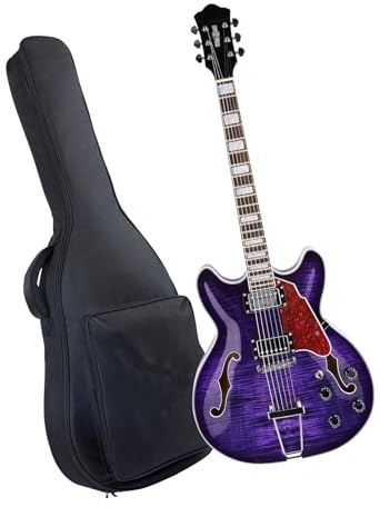 Elektrische Gitarre Jazz E Gitarre Für Anfänger Mit Ausgehöhlter Trapezförmiger Tailboard Brücke Und Passform(Purple)