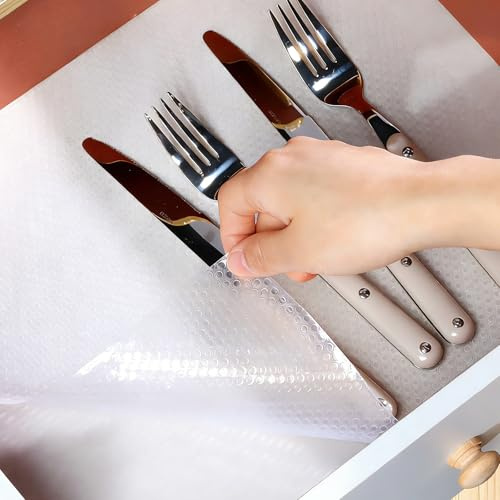 VINATO Tappetino per Cassetti in EVA – Impermeabile, Tagliabile, Antiscivolo – Protezione Interna per Cucina, Bagno, Armadi (Trasparente, 44,5x400 cm)