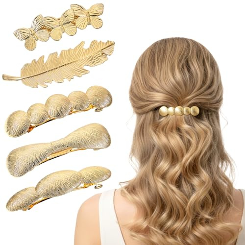 5 Stück aarspangen gold, französische haarspange mit diagonalen Metallstreifen, verschiedene Designs, rutschfest, Haarschmuck für Damen und Mädchen