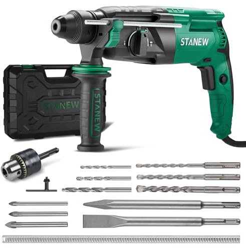 STANEW SDS Plus 950W Wired Hammer Drill 0-1150RPM/5100BPM with 4 Functions and Safety Clutch, 360° Rotating Handle, Variable Speed, Concrete, Steel, Wood