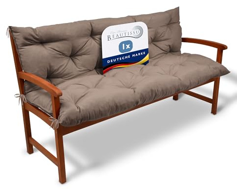 Beautissu Bankauflage Sitzkissen & Rückenkissen für Gartenbank Gartenmöbel | 120x50x50cm Taupe Outdoor Polsterauflage Gartenbankauflage für Bankkissen Sitzauflage Hollywoodschaukel 3-Sitzer Flair BR