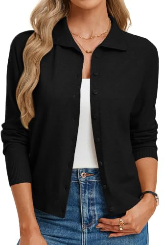 GRACE KARIN Women's Cardigans Button Down Lapel Collar Cropped Cardigan | Loose fit straight “H” silhouette,Long raglan sleeves,Stand collar, can also be worn as lapel collar,Causal,Elegant