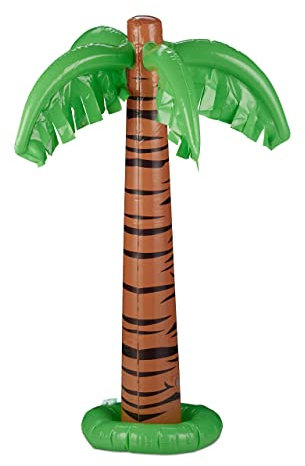 Relaxdays 4X Palma Gonfiabile, Originale Decorazione da Piscina, Gonfiabile, Accessorio Estivo, H: 80 cm, Verde-Marrone