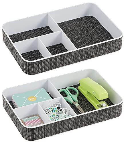 mDesign 2er-Set Schreibtisch Organizer – Ordnungssystem mit 6 Fächern für Stifte, Büroklammern, Schreibblöcke – Büroorganisation für Schreibtisch und Schublade – weiß/schwarz